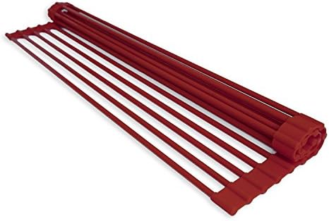 Over-The-Sink Dish Drying Rack - Roll Up Dish Drying Rack, Perfect for Cleaning & Drying Plates, Cups, Pots, Pan and Produce (Red)