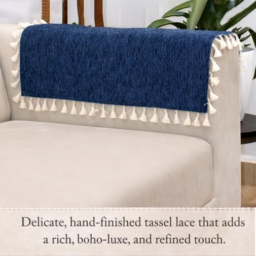 Image of STITCHNEST Premium Woven Fabric Sofa Arm Cover with Tassels | Elegant Hand Rest Protector | Durable & Stylish | 18 x 22 Inches