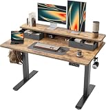 Escritorio Elevable Eléctrico - Mesa Vertical con Estante de Almacenamiento | Ajuste eléctrico 72‑120 cm, pantalla LED, doble nivel...