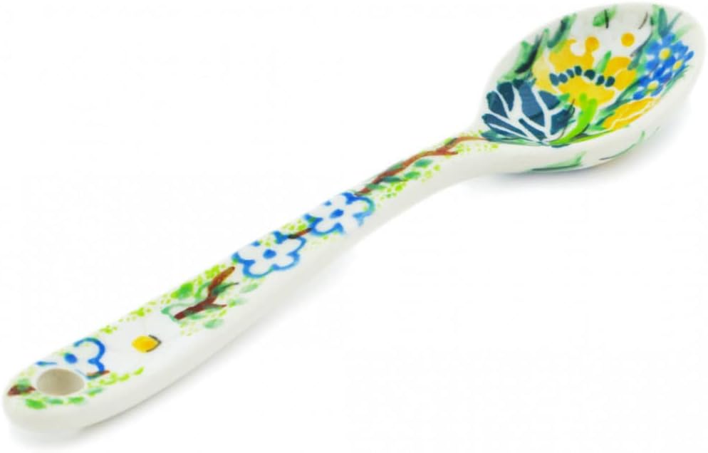 Polmedia Polish Pottery Sugar Spoon UNIKAT - Peaceful Garden Pattern Handmade in Boleslawiec Poland by Ceramika Artystyczna + Certificate of Authenticity