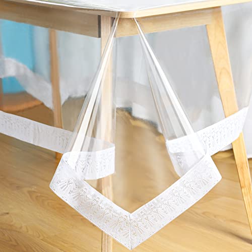 Mixweer Clear Vinyl Tablecloth Protector, Plastic Lace Trim Table Cloth Waterproof Oilproof Transparent Rectangulartable Cover for Dining Table Parties Holiday Home Decor(54 x 78 Inch)