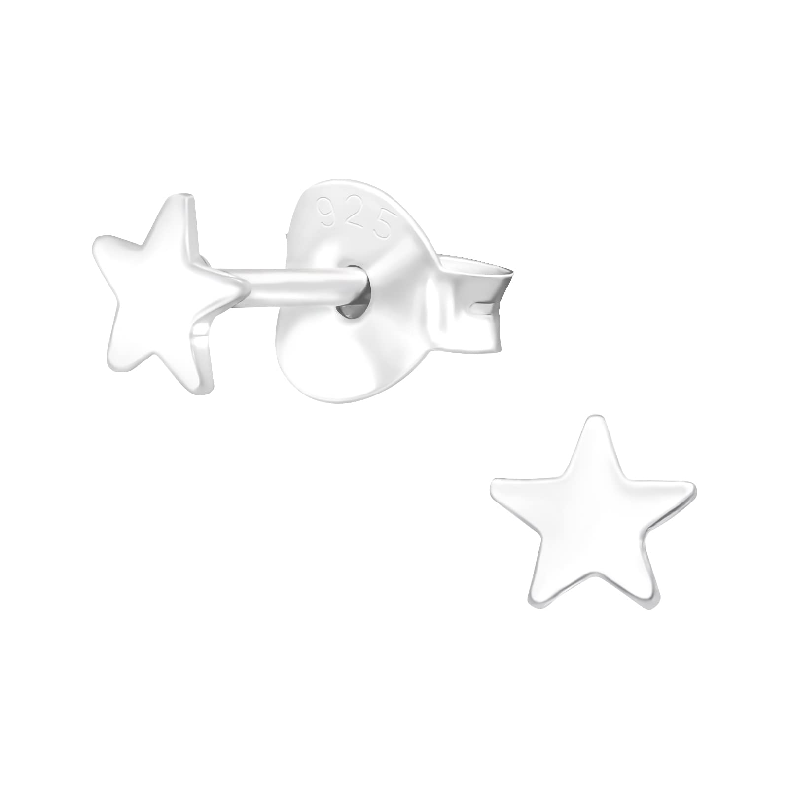 LaimonsPendientes infantiles para niñas, joyas para niños, estrella en brillo, pequeños, 4 mm, plata de ley 925, Plata