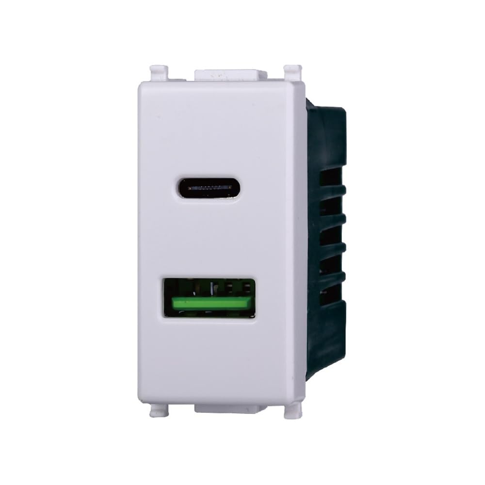 Зарядний пристрій Elektronova USB Type-A+C 5V 3.1A білий, сумісний із подвійним зарядним пристроєм Vimar Plana 3002