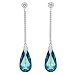EleQueen 925 Sterling Silver CZ Teardrop Leaf Long Dangle Earrings Bermuda Blue Adorned with Swarovski Crystals