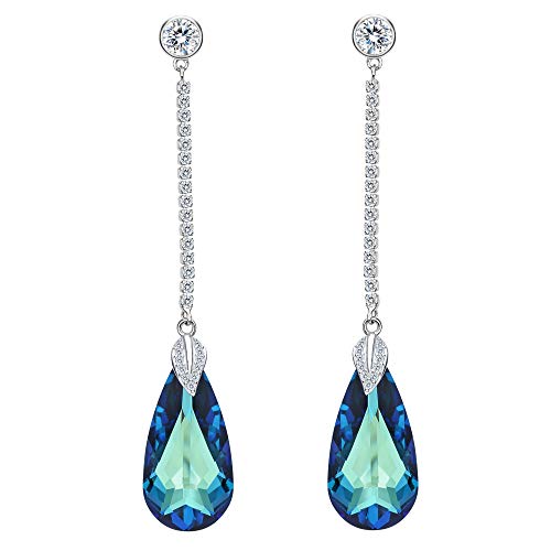 EleQueen 925 Sterling Silver CZ Teardrop Leaf Long Dangle Earrings Made with Austrian Crystal for Women, Valentine's Day/Mother's Day/Christmas Jewelry Gift