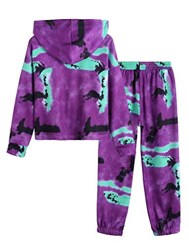 Hopeac Girls Hoodies & Jogger Sweatpant Sets Tie Dye Long Sleeve Outfits Cotton Sweat Suits Athletic Sweatshirt Tracksuit With Pockets #TOP4