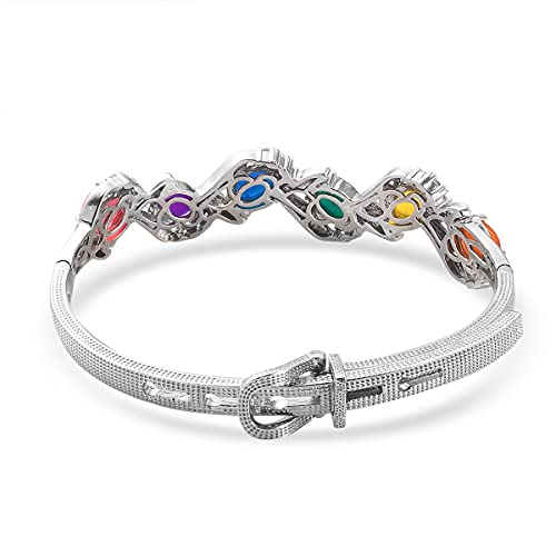 925 Sterling Silver Bangle Cuff Multi Bracelet For Women Jewelry Gifts Platinum Plated Opal Size 7.25" Engagement Anniversary Wedding Promise Birthday Gifts #TOP4