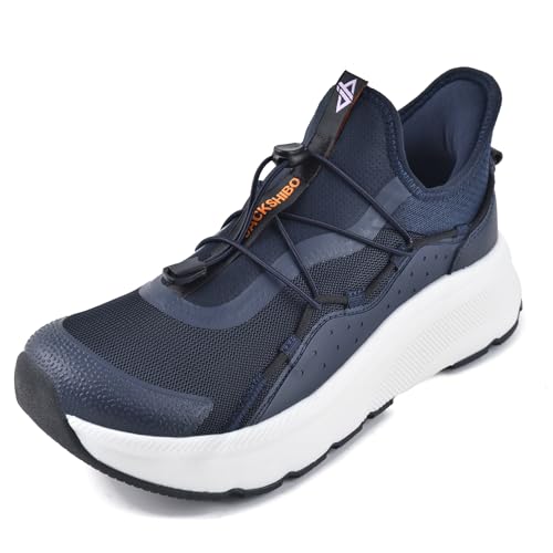 JACKSHIBO Zapatos para hombre, manos libres, sin cordones, puntera ancha, acolchados, para caminar, soporte de arco, espuma viscoelástica, fascitis plantar, zapatos ortopédicos ligeros para