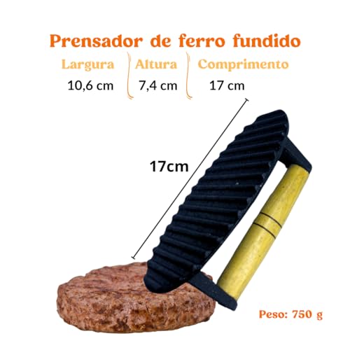 Prensador Amassador De Ferro Fundido Para Bife Carne Hambúrger