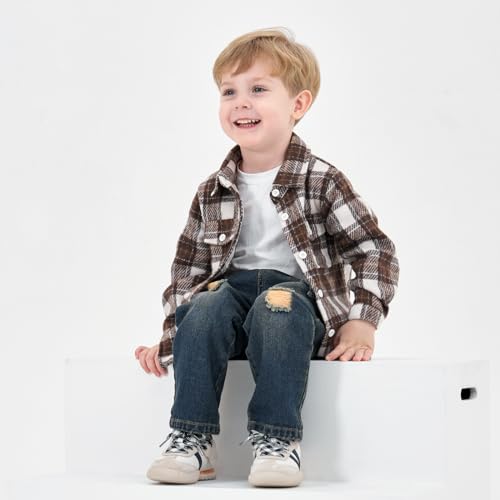 Volunboy Roupas de outono para meninos, xadrez, flanela, botões, calça jeans de inverno, de 18 meses