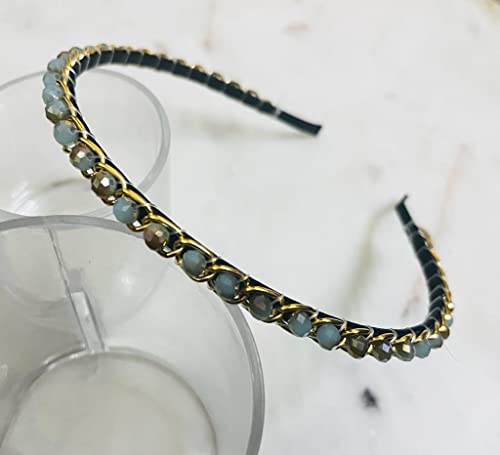 Image of Sleek Chain with Brownish Skyblue Plastic Fancy Party Wedding Hairband For Girls and Women |Embellished hairband |Hair accessories for women stylish