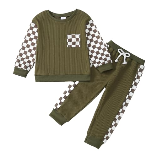 Image of Kid Toddler Boy Clothes Color Block Sweatshirt and Casual Pants 2Pcs Boys Fall Winter Outfits 1-5T