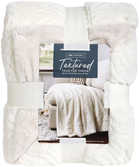 Life Comfort Decorative Premium Mixed Yarn Throw Blanket - 60x70 Inch, Ultra Soft for Living Room, Bedroom, & Sofa Couch, Textured Faux Fur (Throw (60 by 70), Blue (Textured Faux Fur))