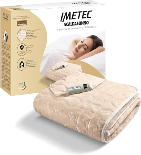 Imetec - Surmatelas Chauffant - Chauffe-lit Pour Lit Double 150 x 80 cm - 2 Commandes avec 2 Températures, Tissu Matelassé, Lavable À La Main et en Machine à 30 °C - Fabriqué en Italie