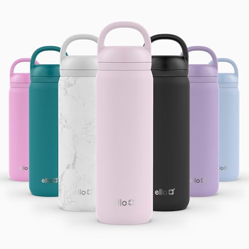 Image of Ello Cooper Twist 22oz Stainless Steel Water Bottle with Chug Lid | Leak Proof Double Walled and Vacuum Insulated | Fits Car Cupholder | Built in Carry Loop | Dishwasher Safe | Cashmere Pink