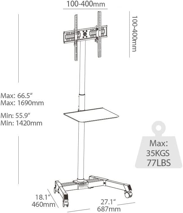 Soporte móvil para TV de 23 a 60 pulgadas ajustable en altura miniatura 3