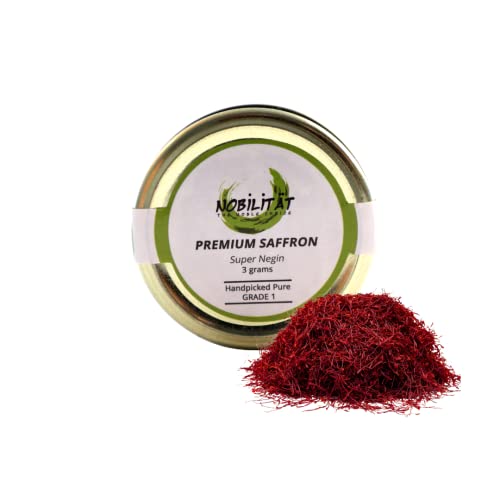 NOBILITÃ„T Saffron, Finest Pure Premium All Red Saffron Threads, Grade A+, Highest Grade Saffron For Tea, Paella, Rice, Desserts, No artificial, No Preservatives (3 Grams)