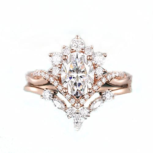 1.5ct Oval Cut Moissanite Engagement Ring Set for Women Vintage Moissanite Bridal Set Infinity S925 10k/14k/18k White Rose Gold Twisted Cluster Halo Wedding Ring Set Ring Wedding Anniversary for Her