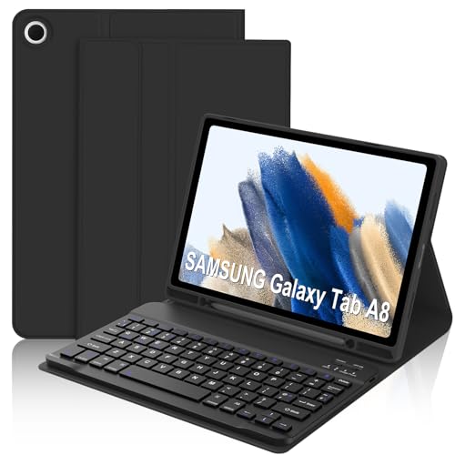 Keyboard Case for Samsung Galaxy Tab A8, Magnetically Detachable Wireless Bluetooth Keyboard with Protective Cover and Pencil Holder for Samsung Galaxy Tab A8 10.5 inch 2022(SM-X200/X205/X207), Black