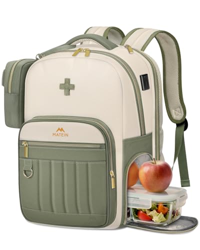 MATEIN Nursing Backpack for Nurses, Nurse Backpack with Lunch Compartment & Removable Medical Essential Pouch, Home Health Clinical Bag with USB Charging Port for Work Nursing School Students