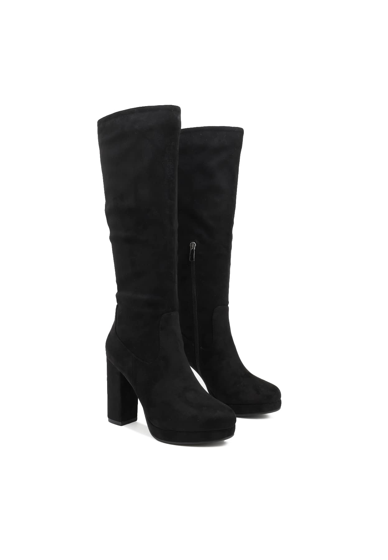 QUEEN HELENA Stivali Alti con Tacco Plateau Zip Laterale Scamosciati Casual Comodi Invernali Donna ZM9213