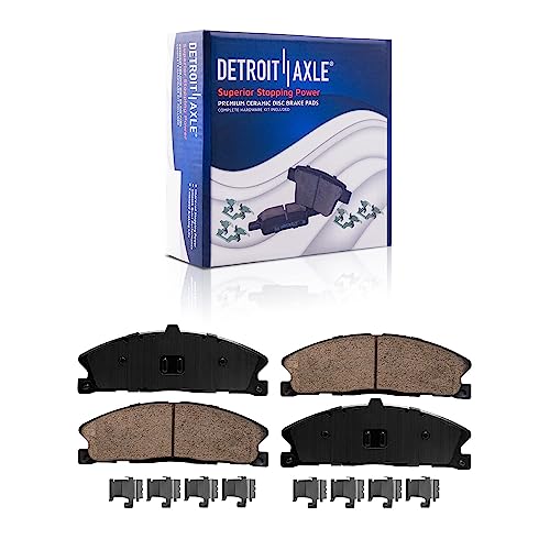Image of Detroit Axle - Front Brake Kit for 2013-2019 Ford Flex Flex Lincoln MKS MKT | Drilled & Slotted Disc Brake Rotors Ceramic Brake Pads Wheel Bearing Hubs Replacement 13.86 inch inch Rotors