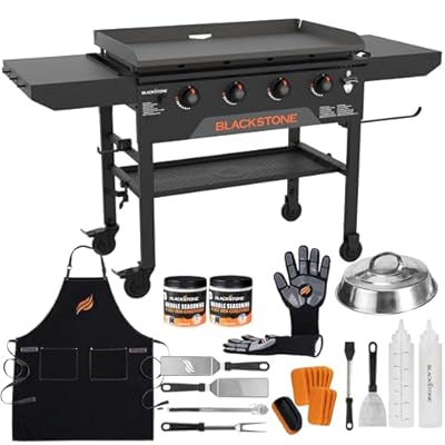 Blackstone Griddle 36 inch 2210 4 Burner Gas Grill, Original 36" Omnivore Griddle with Folding Side Shelves, Griddle Accessories Griddle Seasoning & Grill Gloves, Outdoor Flat Top Grill for BBQ Grill
