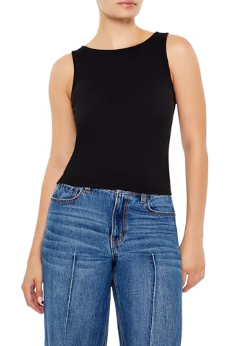 Débardeur col bateau Forever 21 top sans manches noir en maille douce pour femme