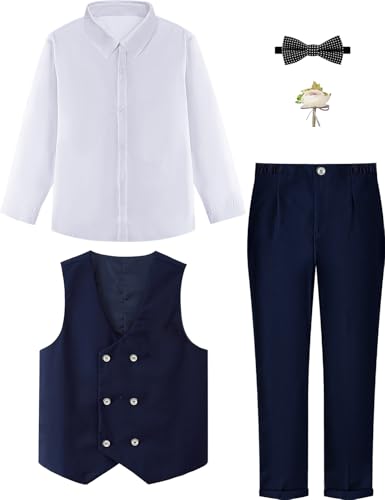 Ensemble de costumes pour garçons tenue habillée gilet et pantalon pour fête 6-14 ans - 4