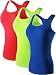 Neleus Women's 3 Pack Compression Athletic Tank Top for Yoga Running,Green,Blue,Red,L