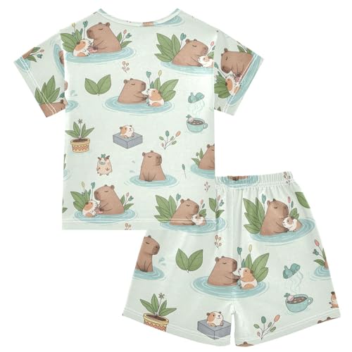 Pajama Short Sets Cute Hamsters Swimming in Ponds Soft Cotton Summer Sleepwear 2 Piece PJS Size 5-14T2