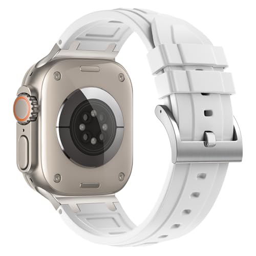 Image of Compatible with Apple Watch Series 11 10 Strap 46mm,Ultra 3 /2 /1 49mm Silicone Straps Compatible with iWatch Series 9 /8 /7 /6 /5 /4 /SE 3 45mm 44mm with Stainless Adapter (NO WATCH)