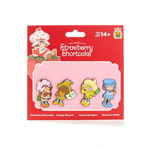 Strawberry Shortcake 'Limited Edition' 4-Pack Glitter Enamel Pin Set with Strawberry Shortcake, Lemon Meringue, Orange Blossom & Blueberry Muffin Pins