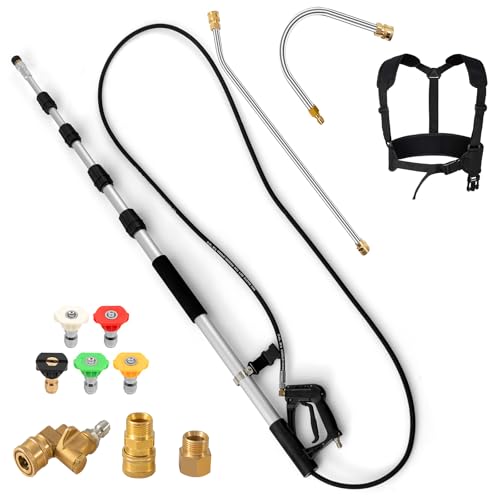 SOARS Pulverisateur Lance Telescopique pour Nettoyeur Haute Pression, Set Rallonge Nettoyeur avec 5 Buses, 2 Adaptateurs, Ceinture de Harnais, 550 CM Max, 4200...