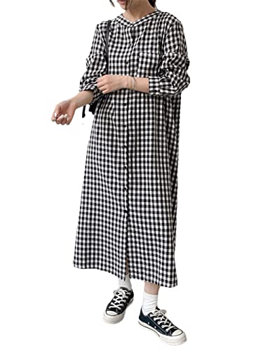Robe à carreaux col rond Disimlarl idéale pour le bureau en automne