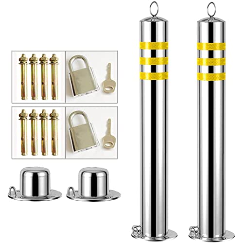 GTHTUHFD Fixed Parking Bollard Security Posts With Reflective Parking Barriers, Set Of 2 Durable Stainless Steel Safety Bollard Post For Driveways,76×650Mm,76×650mm