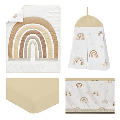 Sweet Jojo Designs Neutral Boho Rainbow Baby Girl Boy Unisex Nursery Crib Bedding Set Mustard Yellow Pumpkin Orange Bohemian Sunshine Modern Macrame Tassel Fringe Vintage Beige Gold Taupe Tan - 4Pc #TOP1