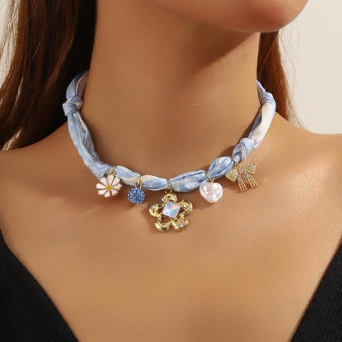 Bandana Charm Necklace for Women Scarf Necklaces With Charms Pendant Choker Necklaces Jewelry4