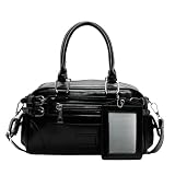 TONINMM Handtaschen Modische Damenhandtasche Im Y2K Stil, Glänzende Leder Umhängetasche Mit Mehreren Fächern Und Kartenhalter Anhänger Schwarz L25×W8×H14