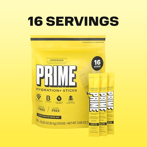 Image of PRIME HYDRATION+ Electrolyte Powder Sticks, Lemonade, Sugar Free Hydration Drink Mix with Potassium, Magnesium & B Vitamins to Replenish Fluids, Caffeine Free, 16 Count
