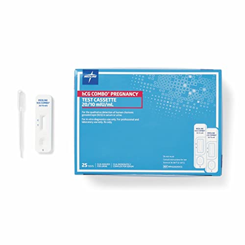 Image of Medline Premium hCG Pregnancy Test Cassettes, Combo+ Urine /Serum, 20 /10 MIU /mL Sensitivity, Box of 25 Each
