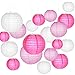 Produktbild 21 Stücke Lampions, Lampenschirm Rund Weiß Papier Laterne Classic Bamboo Style Gerippter Lampenschirm Deko für Party Garten Hochzeit Dekoration Ballform - Verschiedene Größen - 15/20/25/30 cm - Rosa
