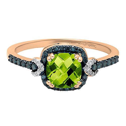 Dazzlingrock Collection 10K 6 MM Cushion Gemstone & Round Blue & White Diamond Ladies Engagement Ring, Rose Gold2