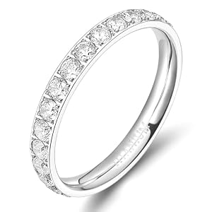 TIGRADE 3mm Womens Titanium Eternity Rings Cubic Zirconia Wedding Engagement Band Size 3-13.5