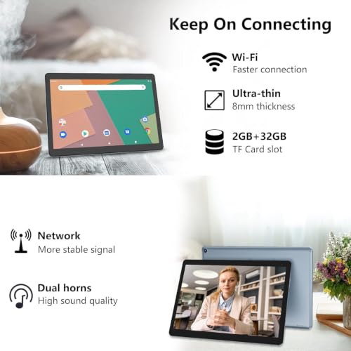 Image of Tablet Android, 10 inch Tablets Computer 6GB RAM+64GB ROM Support 1TB Expand, 2MP and 8MP Dual Cameras, 1280x800 IPS Screen, WiFi, Bluetooth, 6000mAh, Google GMS Certified Tableta, Blue