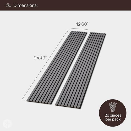 WVH Slatpanel Matte Gray Veneer – Acoustic 3D Textured Wood Panels for Walls & Ceilings | Decorative Panels for Homes, Offices & Studios | 2 x-94.49” x 12.6” | Veneer, MDF, Felt