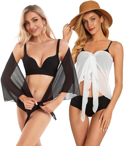 CHICGAL 2 Pieces Women Beach Sarong Bathing Suit Wrap Skirt Sheer Bikini Swimsuit Cover Ups for Swimwear3
