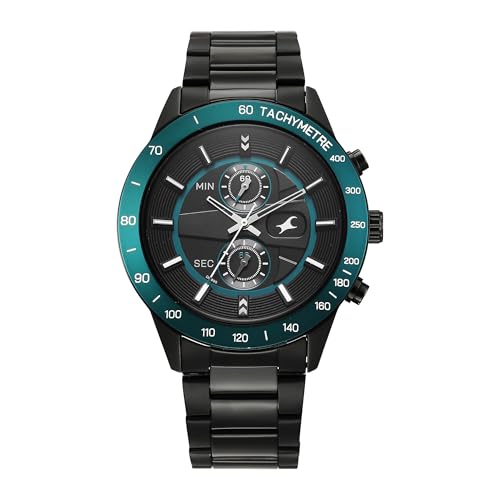 Image of Fastrack Overdrive Quartz Black Round Dial Men's Watch | Stainless Steel Strap Material | Watches for Men Analog - 3332KM01