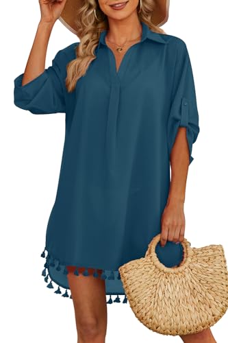 Yincro Womens Swimsuit Coverup Beach Bathing Suit Cover Up (Lake Blue, XL)