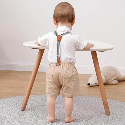 Disaur Baby Boy Clothes Suits,Infant Gentleman Outfits Short Sleeves Romper +Bowtie + Suspender Pants Wedding Set 0-18 Months(White,3-6Months) #TOP3